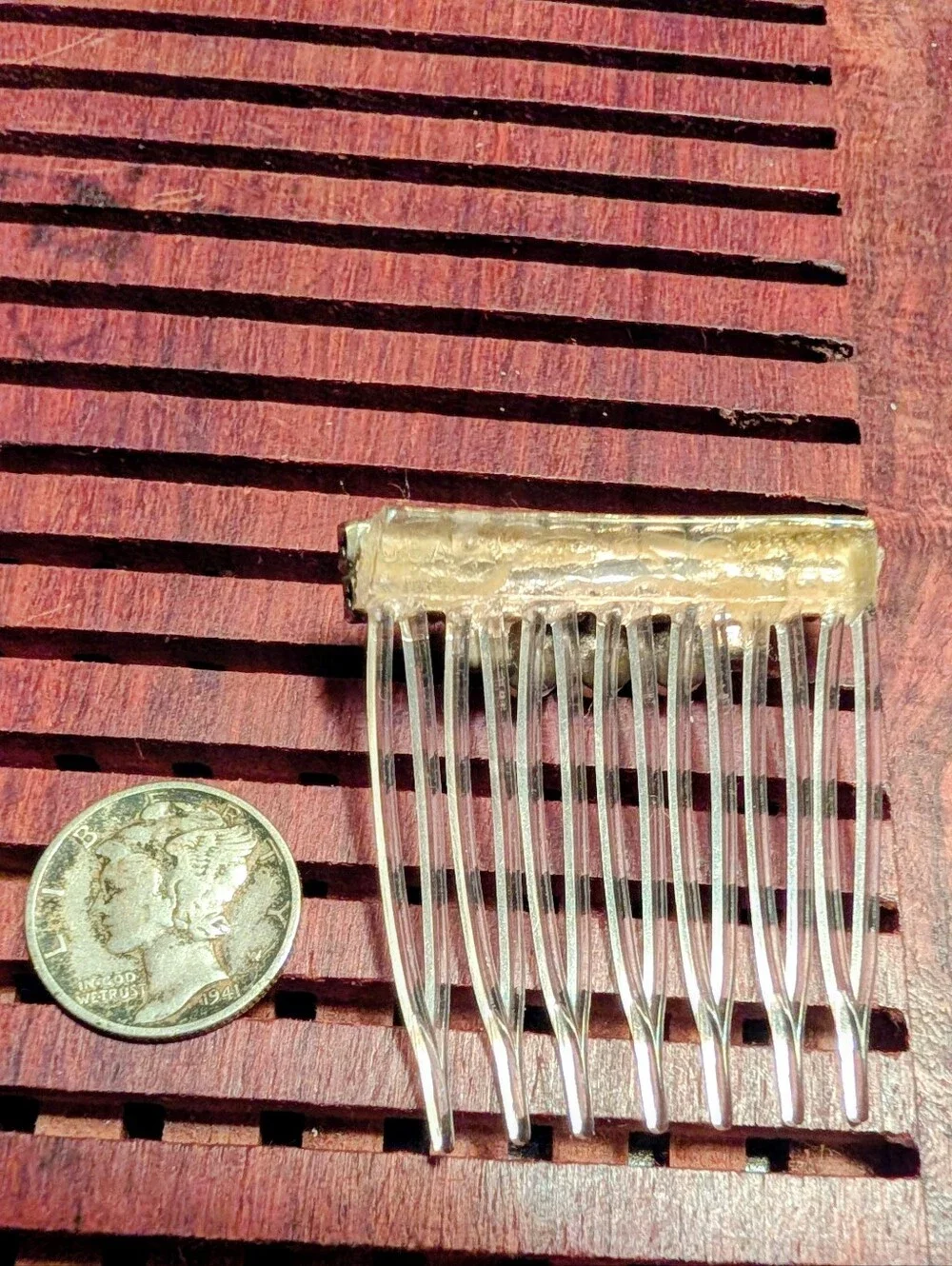Vintage Rhinestone & Pearl Hair Comb - Pink Pearls, Silver Tones